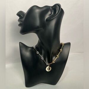 Metallic beaded two-tone necklace pendant Gold Silver Chanel